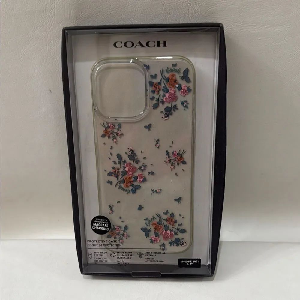 Coach Cream Floral Phone Case iPhone 2021 6.7 MagSafe Charging 10 Ft Drop Tested